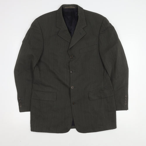 Van Gils Grey Men's Blazer 40R, Wool, Stripe Pattern