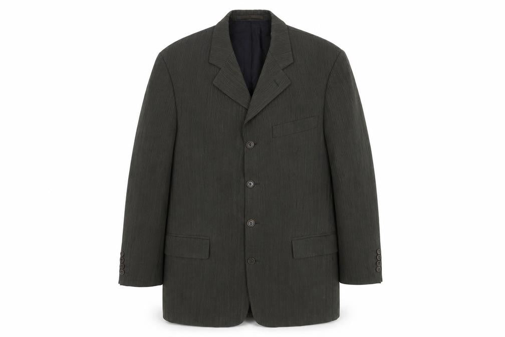 Front view of Van Gils Grey Men's Blazer 40R, Wool, Stripe Pattern