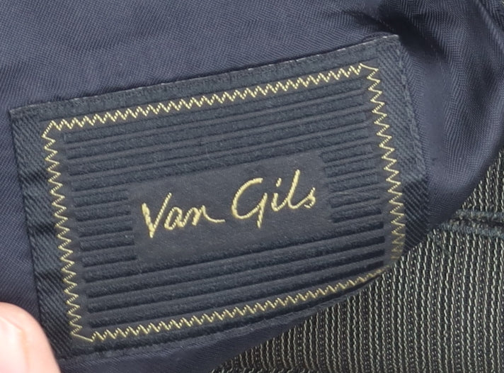 Van Gils Grey Men's Blazer 40R, Wool, Stripe Pattern