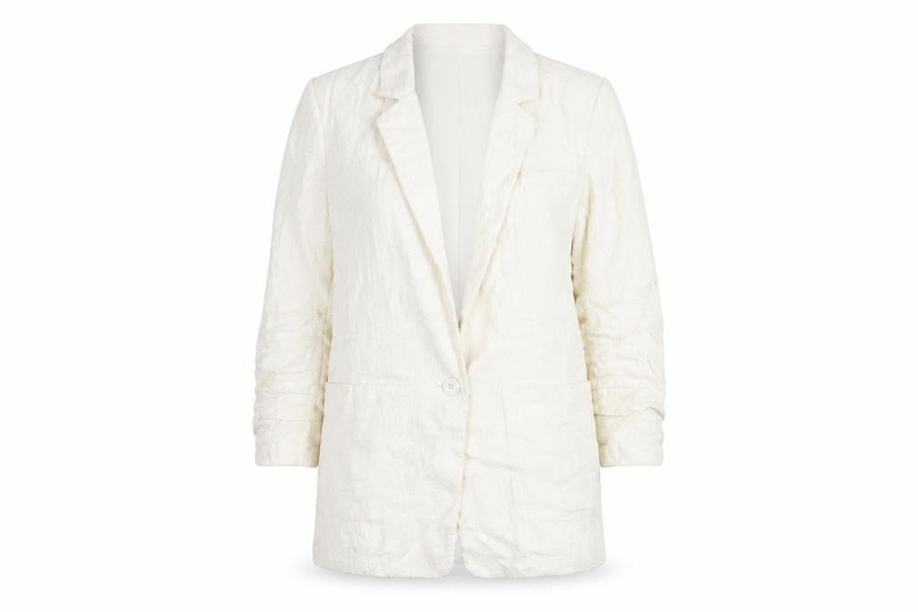 Front view of Joie Women's White Blazer, size 8, Lined Notch Lapel