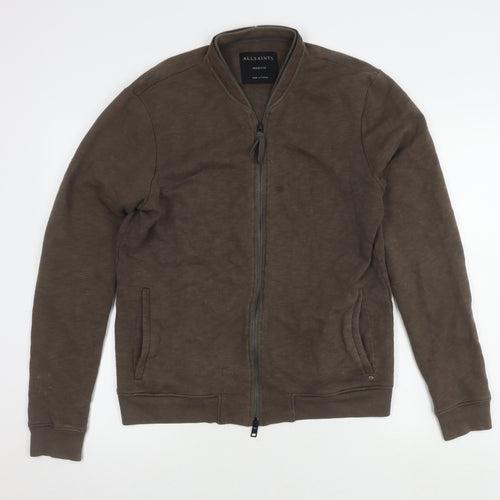 AllSaints Men's Brown Bomber Jacket Medium Cotton