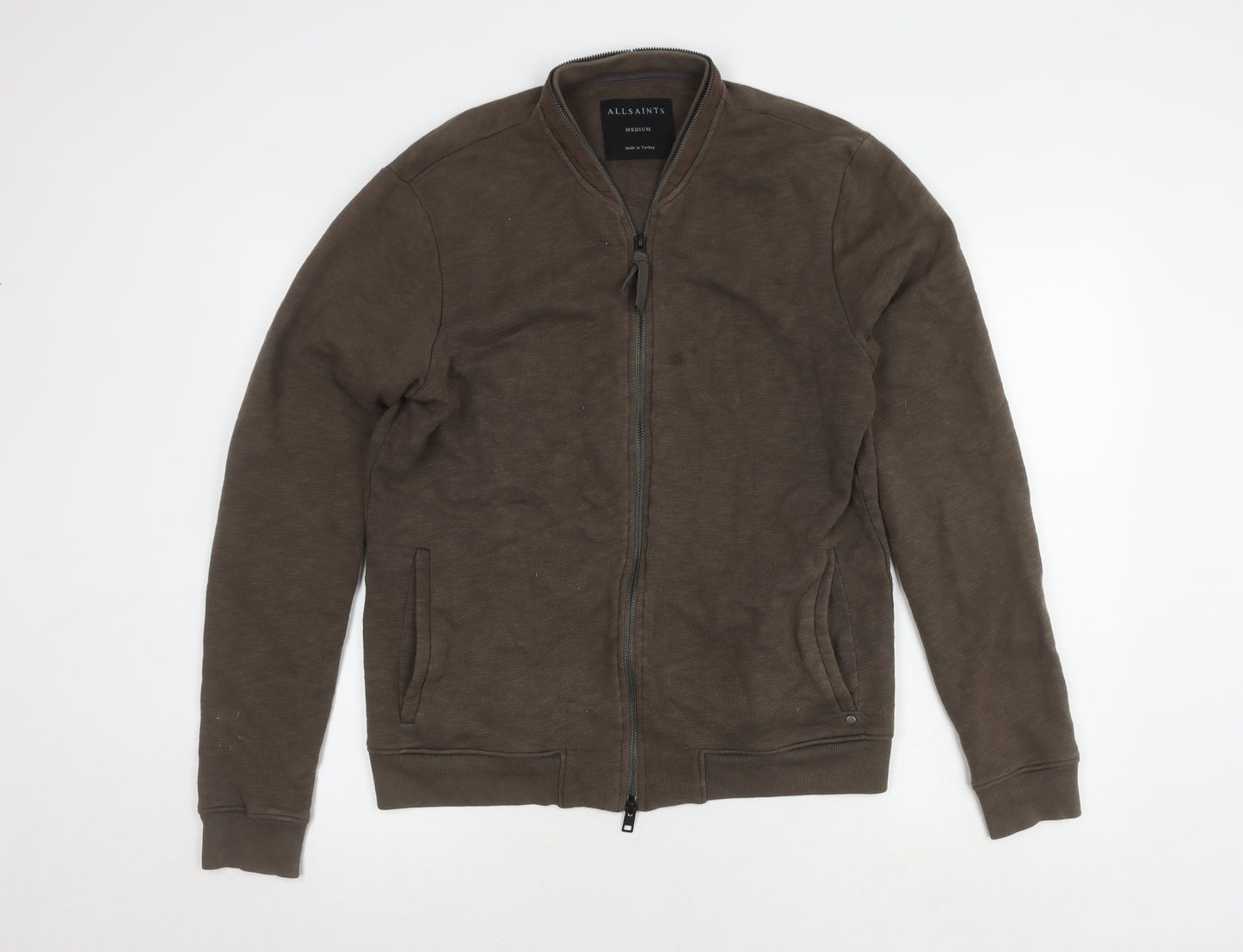AllSaints Men's Brown Bomber Jacket Medium Cotton