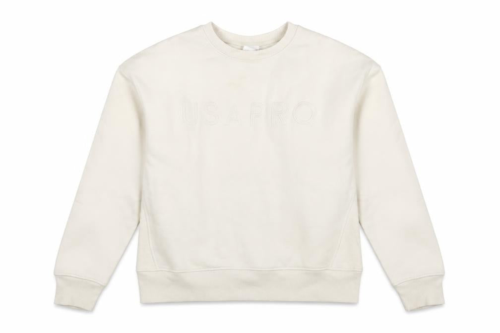Front view of USA Pro Women's Ivory Pullover Sweatshirt, size 14