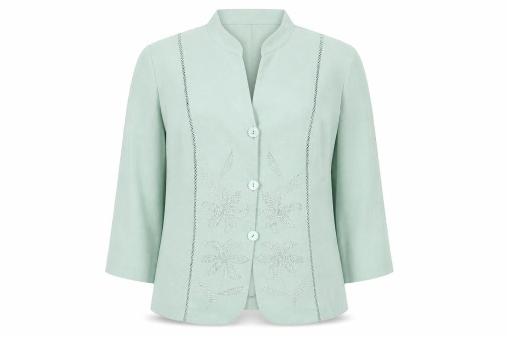 Front view of Eastex Women's Green Blazer, size 14, 3/4 Sleeve