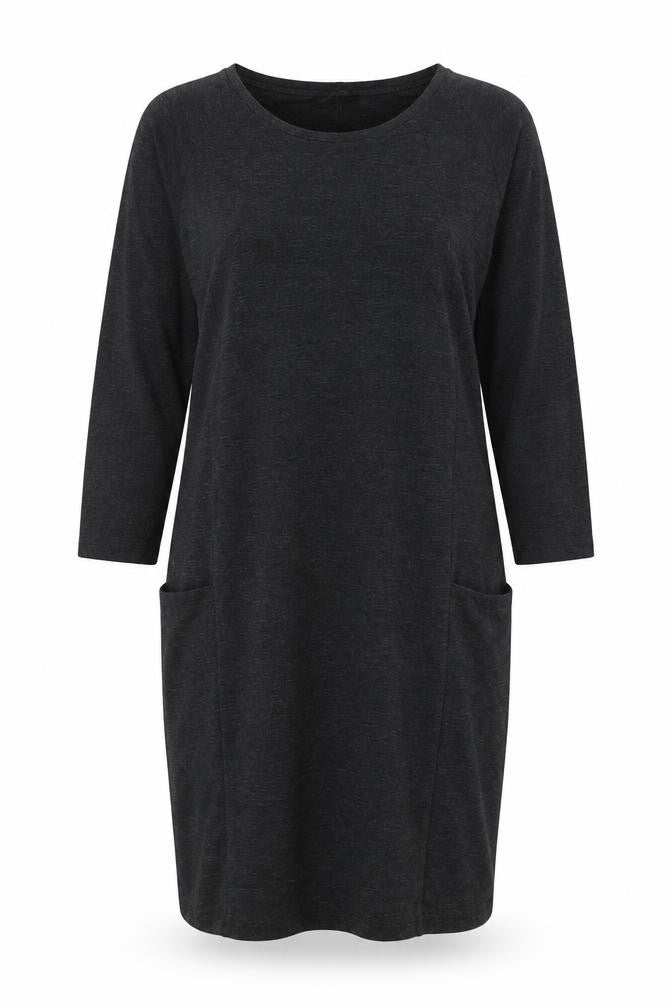 Front view of Jaeger Women's Black S Jersey Dress, 3/4 Sleeve