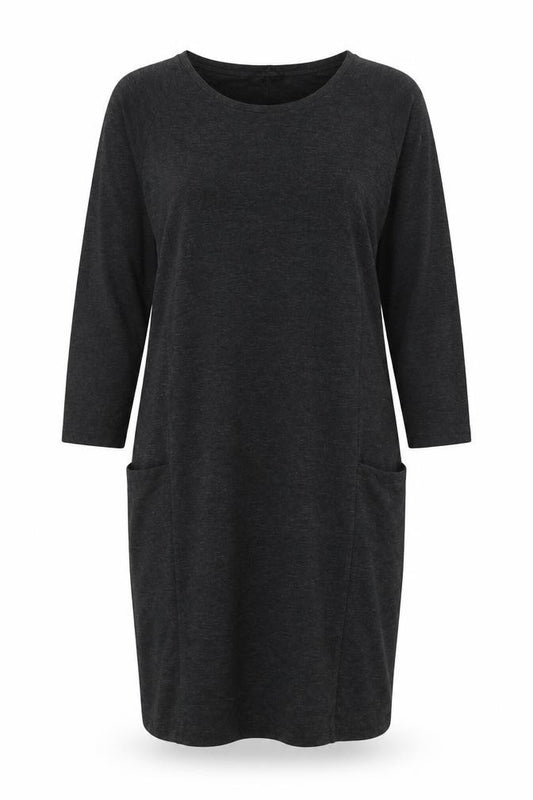 Front view of Jaeger Women's Black S Jersey Dress, 3/4 Sleeve