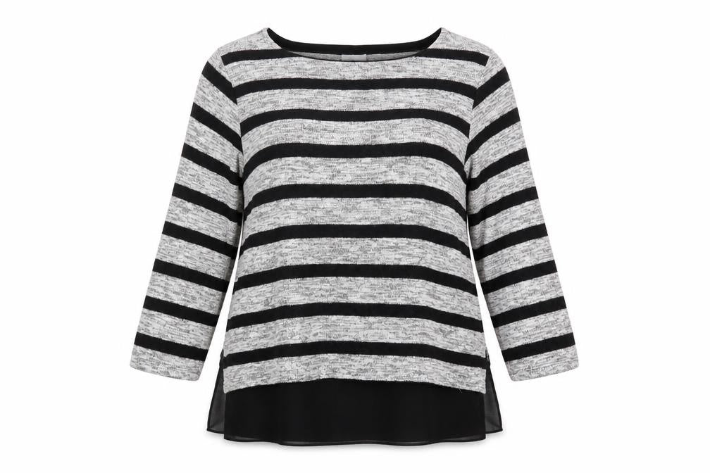Front view of Phase Eight Women's Black Striped Tunic Jumper, size 14