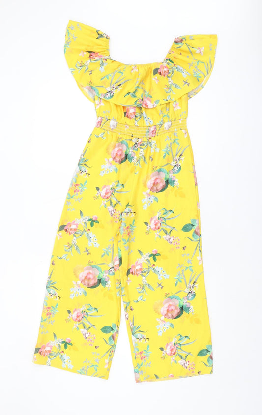 Lipsy London Girls Yellow Floral Jumpsuit, Size 9 Years
