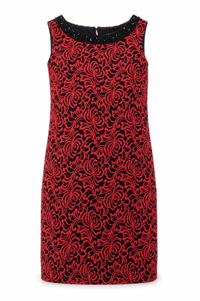 Front view of Roman Women's Red Sleeveless Dress in, size 14