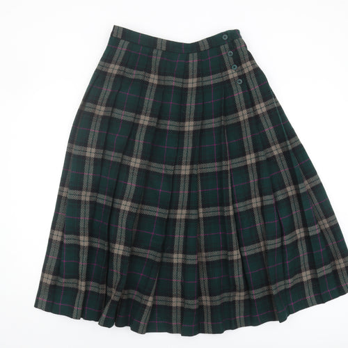 Jaeger Women's Multicoloured Plaid Pleated Midi Skirt, Size 14