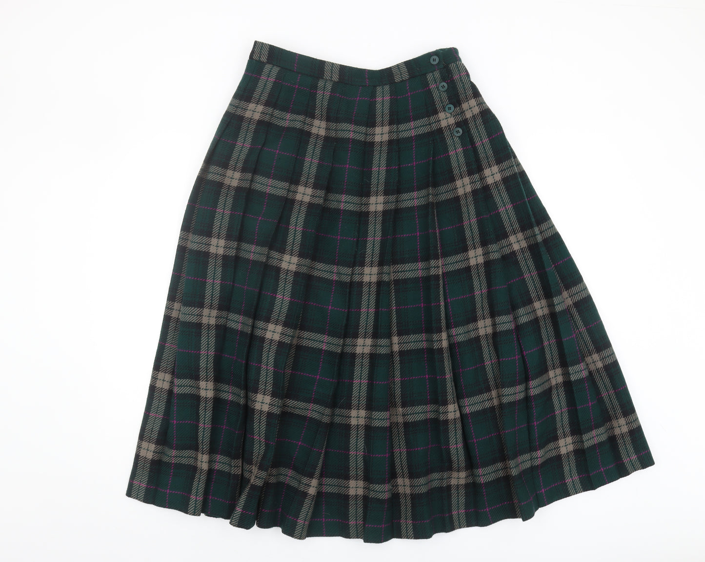 Jaeger Women's Multicoloured Plaid Pleated Midi Skirt, Size 14