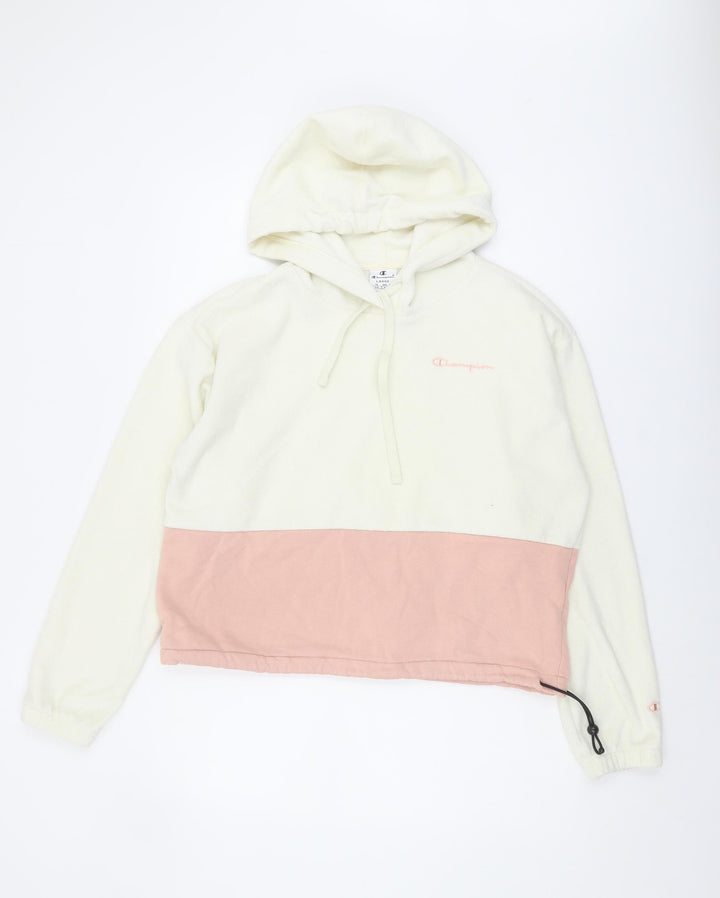 Champion Women's Large Beige Pink Colourblock Hoodie