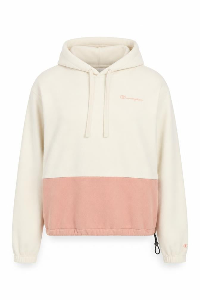 Front view of Champion Women's Large Beige Pink Colourblock Hoodie