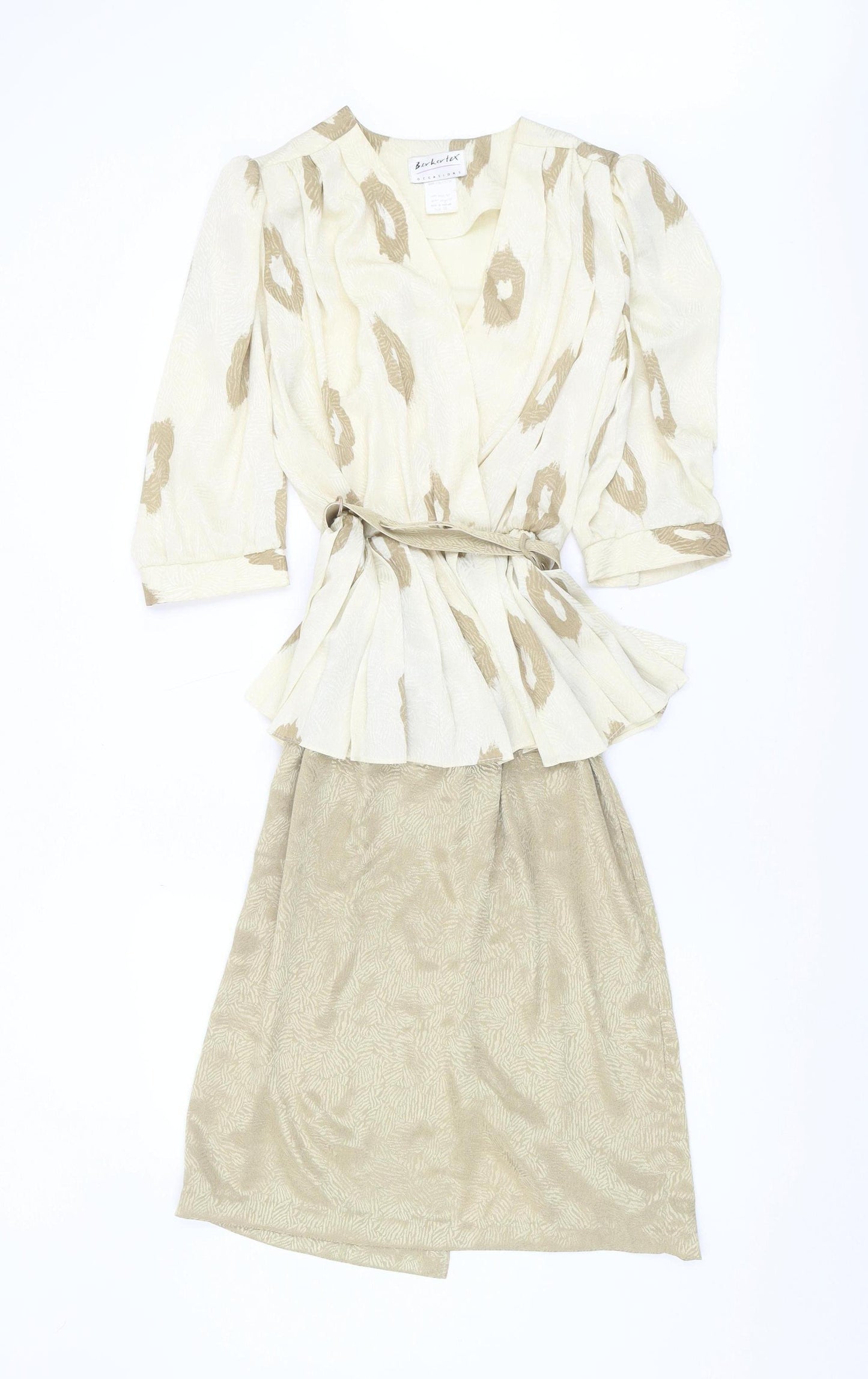 Berkertex Women's Beige V-Neck Wrap Dress Size 10
