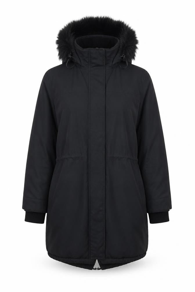 Front view of Marks & Spencer women’s black parka jacket uk, size UK 8