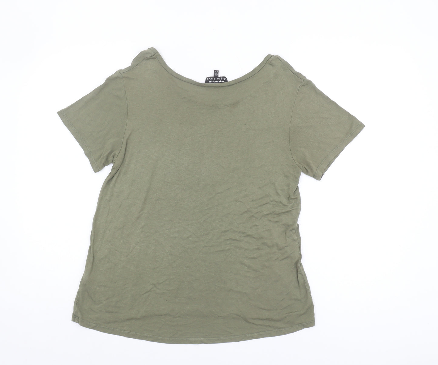 Warehouse Women's Green Basic T-Shirt, Size 10, Viscose