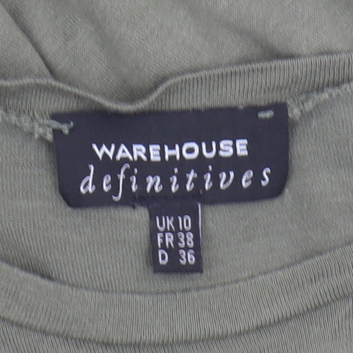 Warehouse Women's Green Basic T-Shirt, Size 10, Viscose