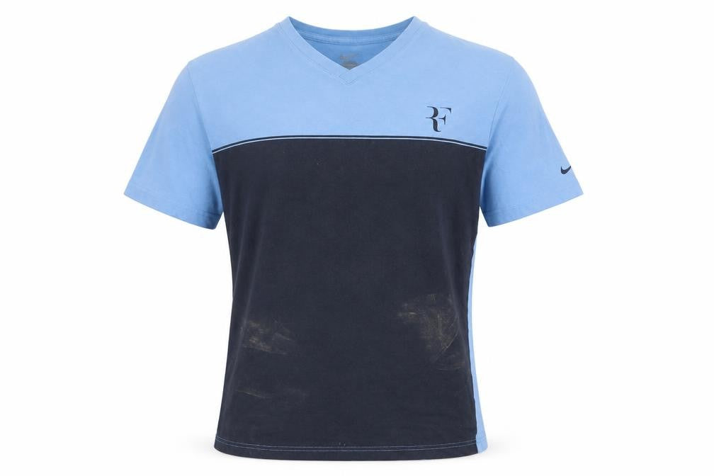 Front view of Nike Men's Blue Medium V-Neck T-Shirt