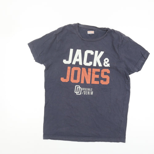 Jack & Jones Men's Blue T-Shirt, M, Graphic Print