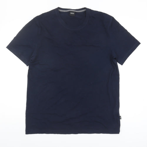 BOSS Men's Blue T-Shirt, Large, Short Sleeve, Crew Neck
