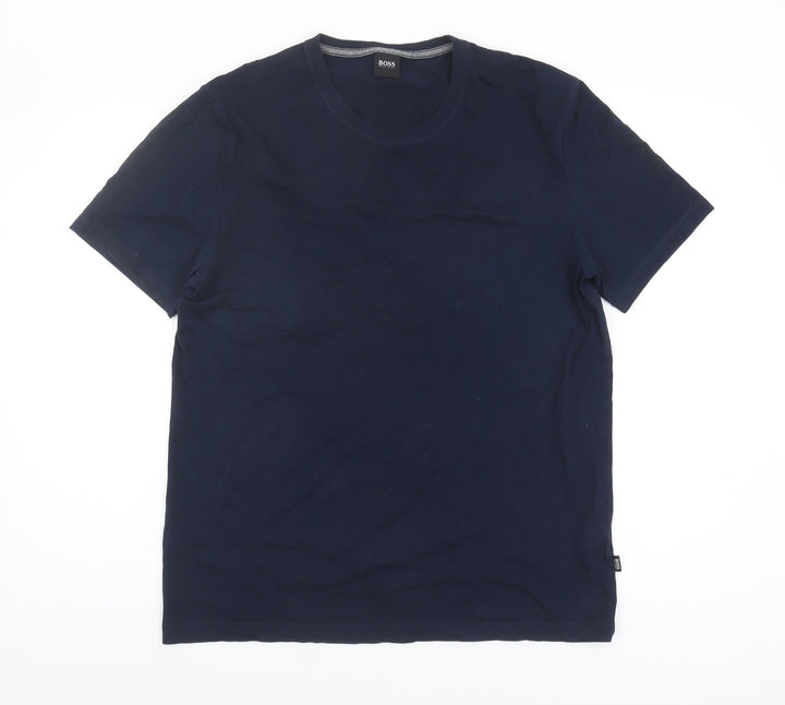 BOSS Men's Blue T-Shirt, Large, Short Sleeve, Crew Neck