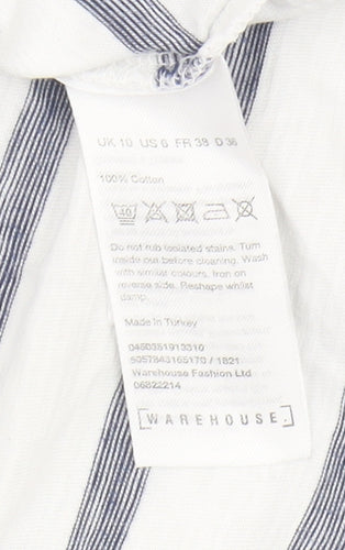 Warehouse Women's White Striped T-Shirt Size 10