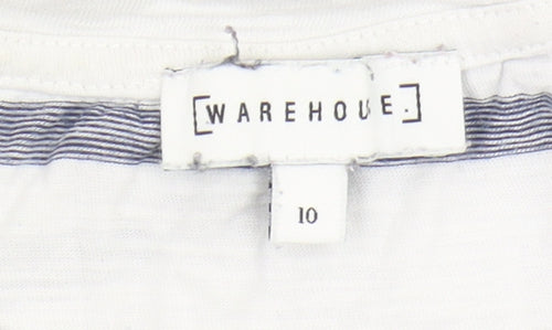 Warehouse Women's White Striped T-Shirt Size 10