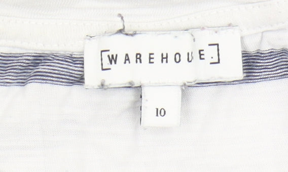 Warehouse Women's White Striped T-Shirt Size 10