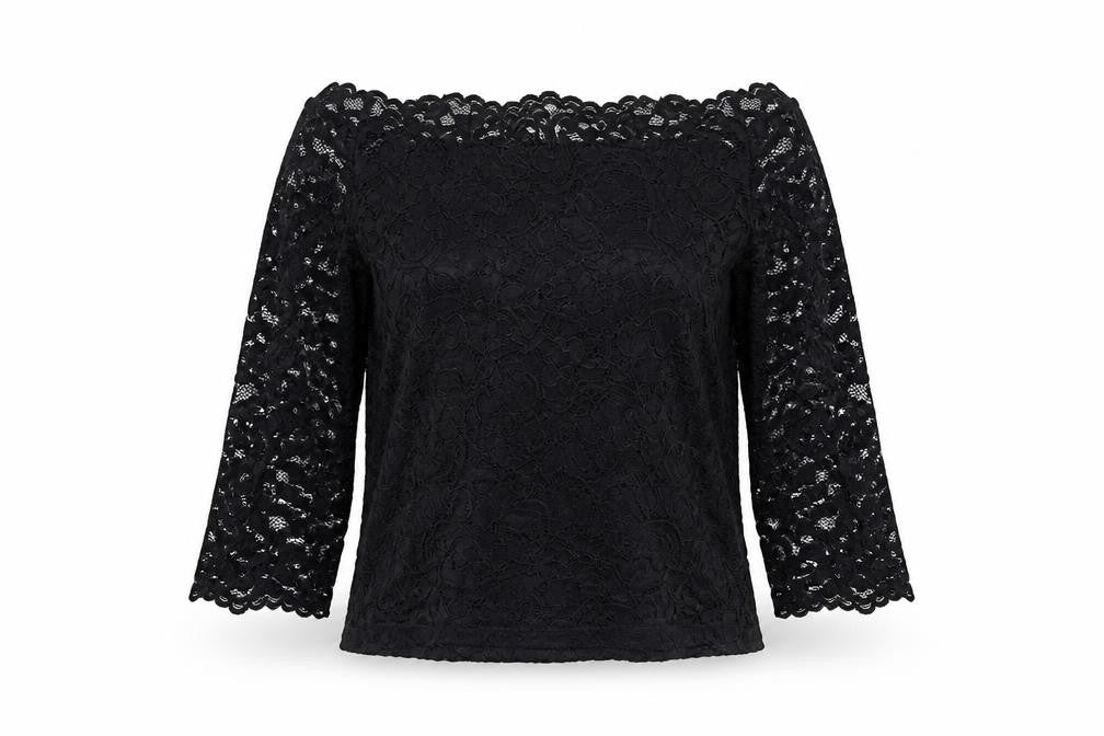 Front view of H&M Women’s Black Lace Off-Shoulder Blouse L