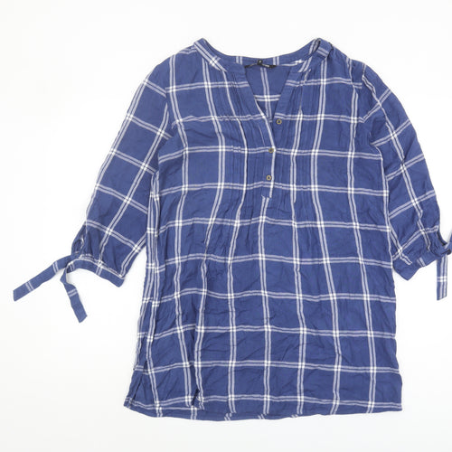 Debenhams Women's Blue Check Tunic Blouse Size 14