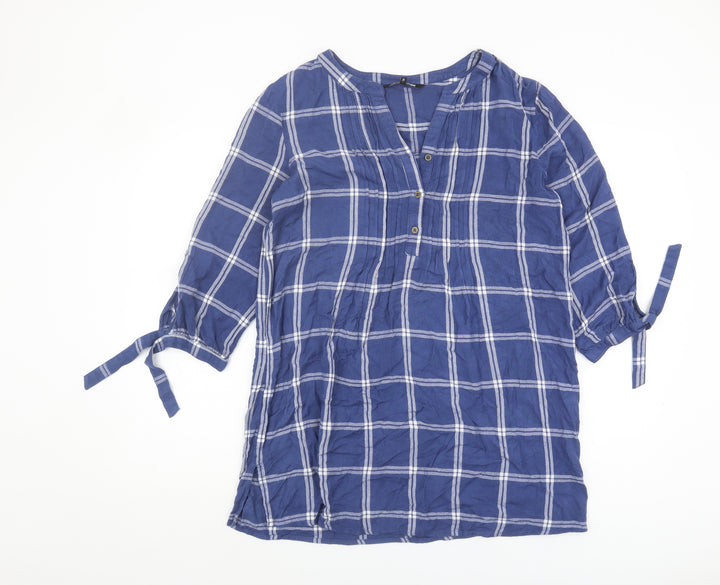 Debenhams Women's Blue Check Tunic Blouse Size 14
