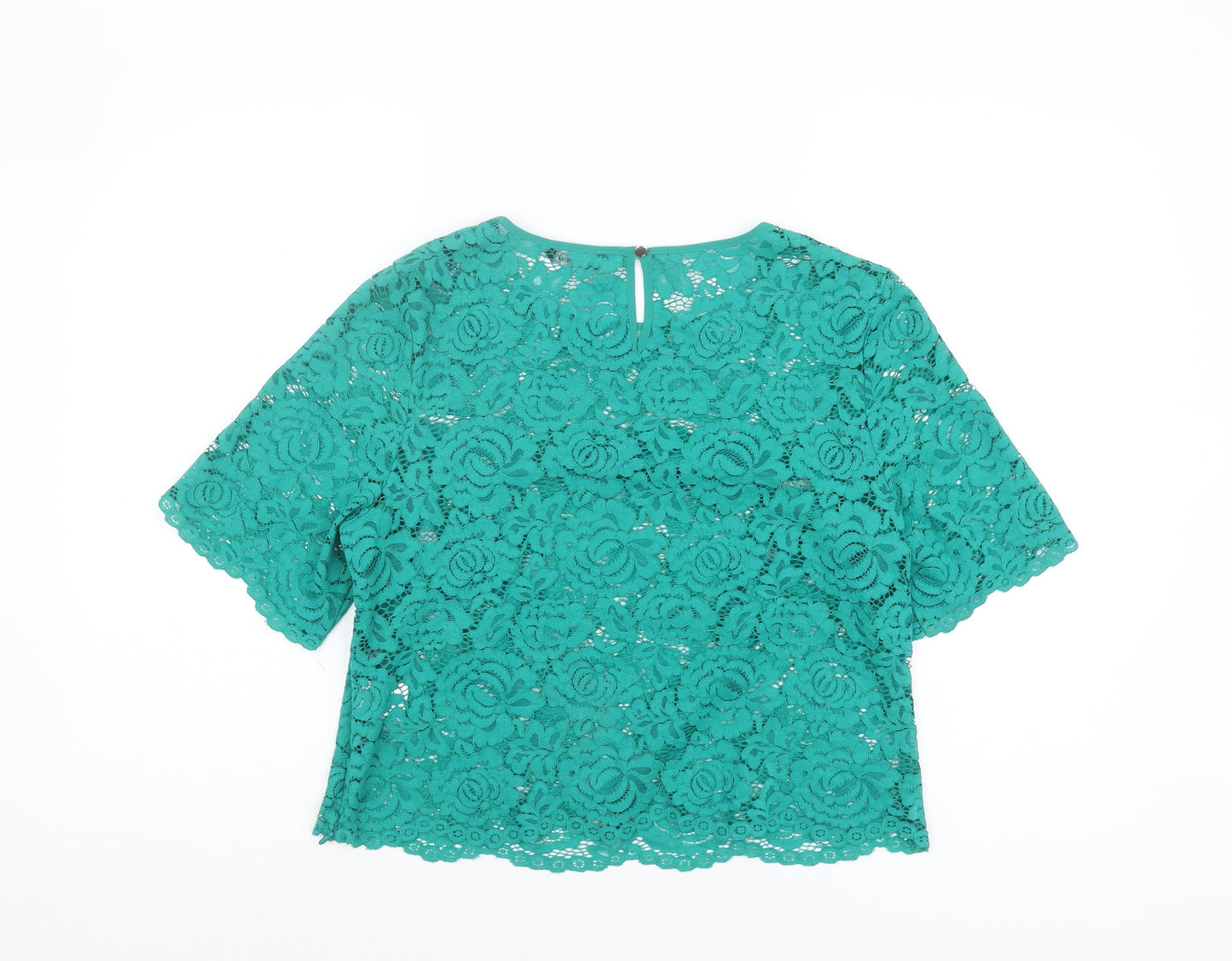 Roman Women's Green Cropped Lace Blouse, Size 14