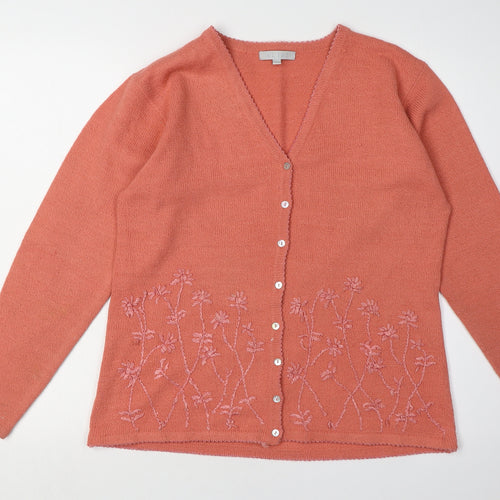 Alibi Women's Orange Floral Embroidered Cardigan