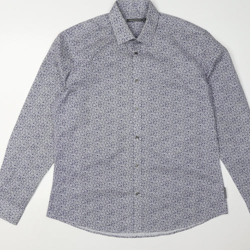 French Connection Men's Blue Floral Shirt XL