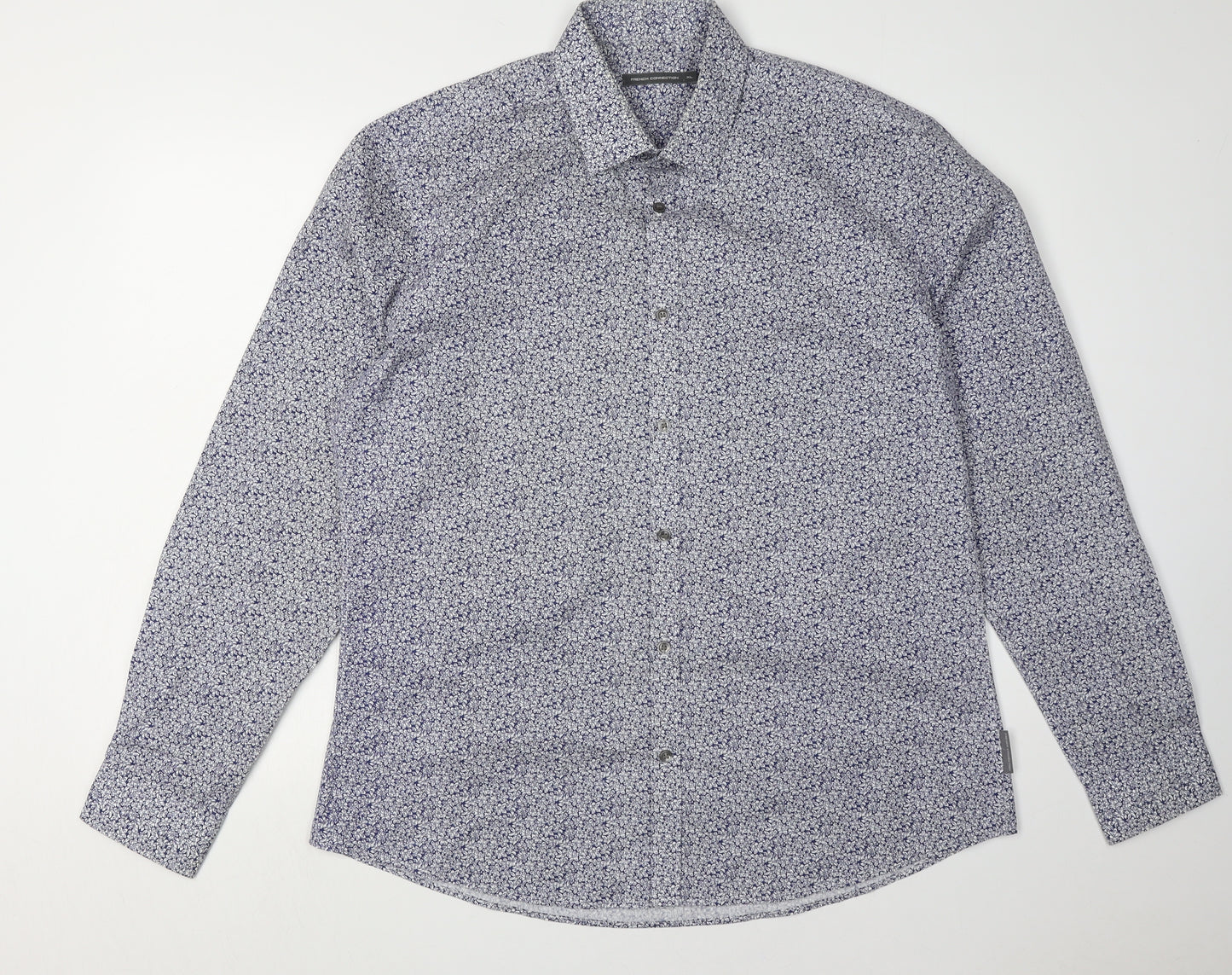 French Connection Men's Blue Floral Shirt XL