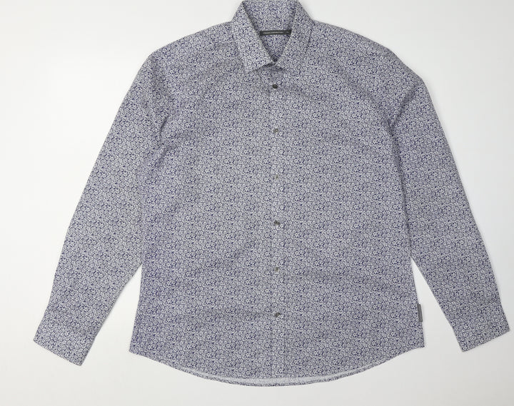 French Connection Men's Blue Floral Shirt XL