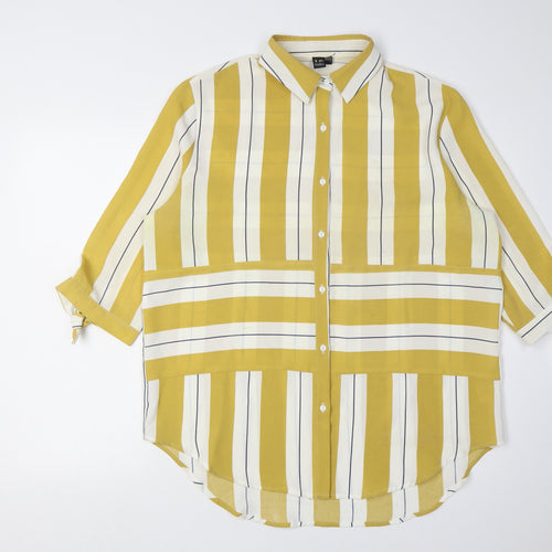 Izabel London Women's Yellow Striped Button-Up Shirt Size 8