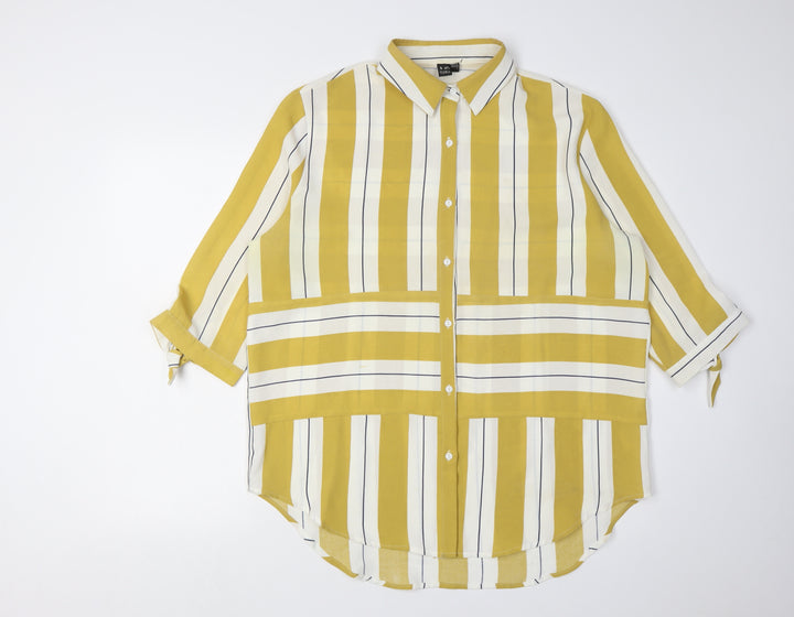 Izabel London Women's Yellow Striped Button-Up Shirt Size 8