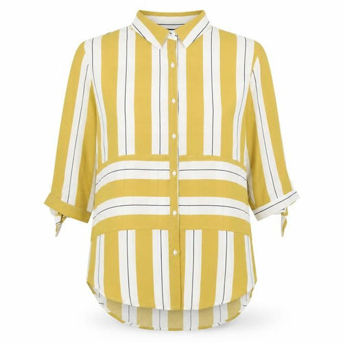 Izabel London Women's Yellow Striped Button-Up Shirt Size 8
