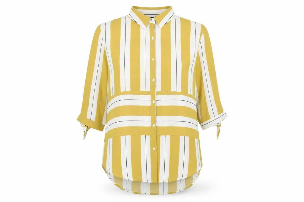 Izabel London Women's Yellow Striped Button-Up Shirt Size 8