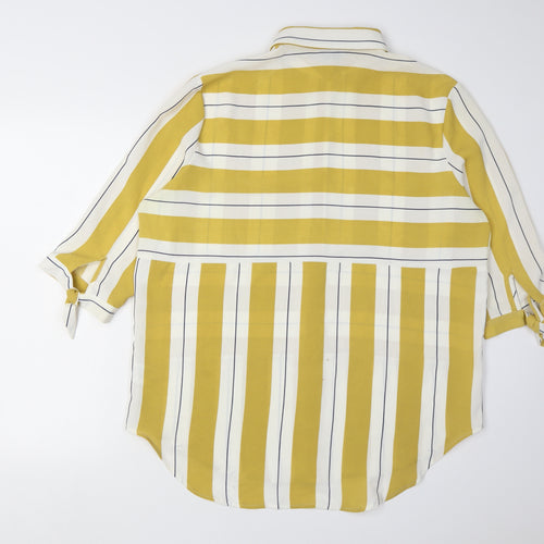 Izabel London Women's Yellow Striped Button-Up Shirt Size 8