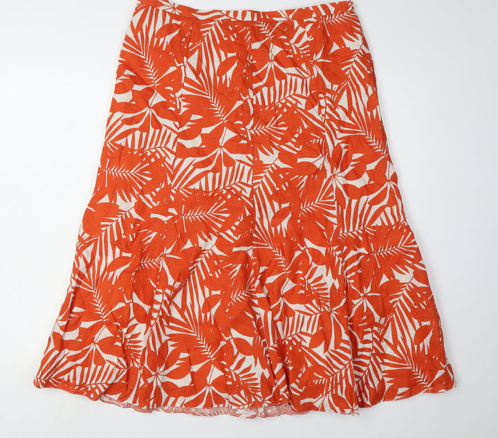 Viyella Women's Orange A-Line Floral Skirt Size 12