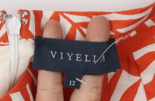 Viyella Women's Orange A-Line Floral Skirt Size 12
