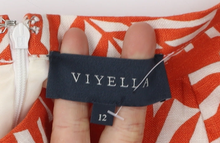 Viyella Women's Orange A-Line Floral Skirt Size 12
