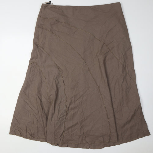 BHS Women's Brown Midi Flare Linen Blend Skirt Size 20