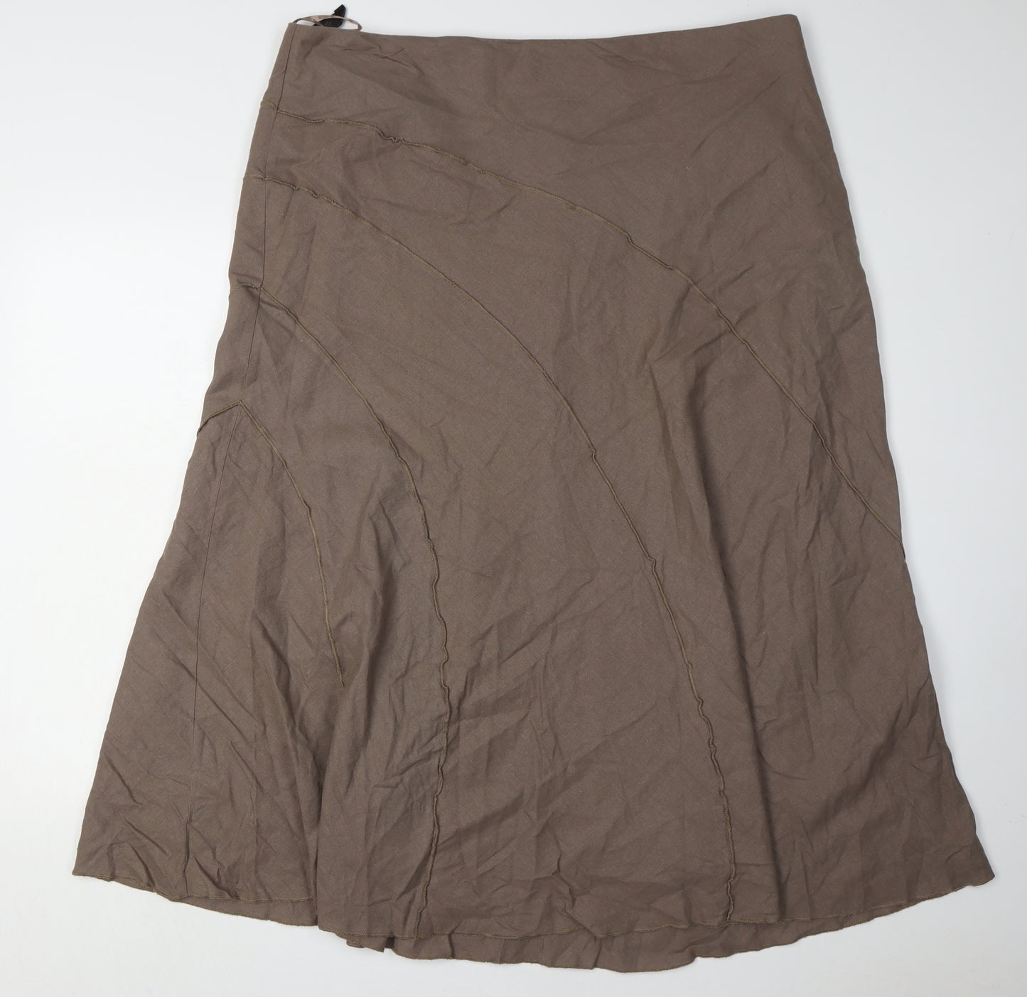 BHS Women's Brown Midi Flare Linen Blend Skirt Size 20