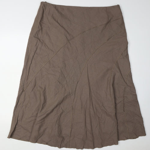 BHS Women's Brown Midi Flare Linen Blend Skirt Size 20