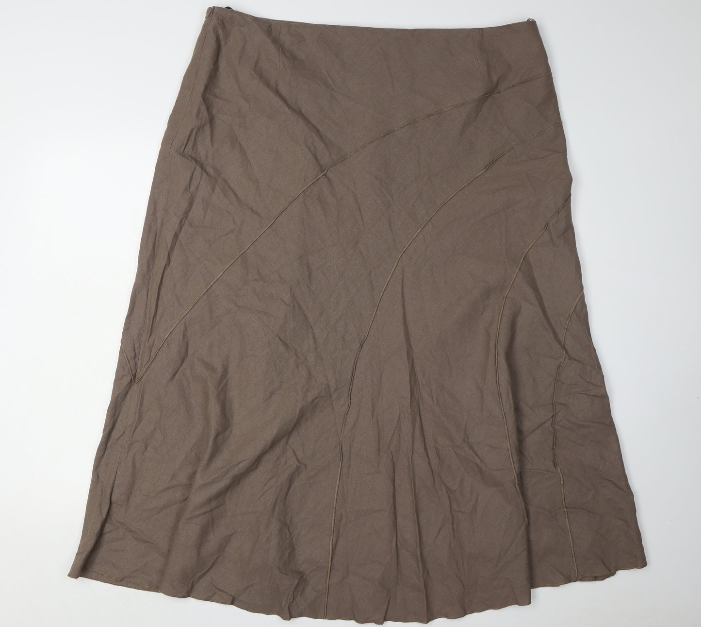 BHS Women's Brown Midi Flare Linen Blend Skirt Size 20