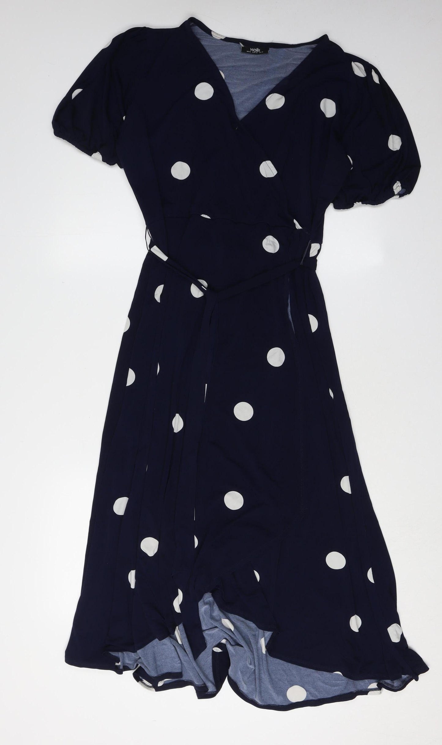 Wallis Women's Blue Polka Dot Wrap Midi Dress Size 16