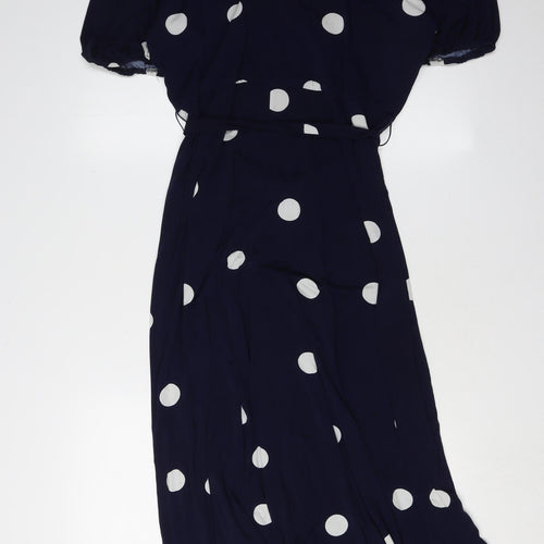 Wallis Women's Blue Polka Dot Wrap Midi Dress Size 16